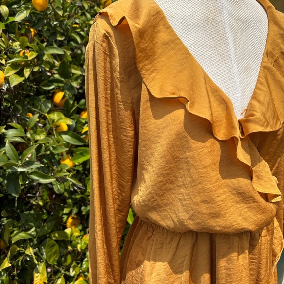 Express Yellow Ruffled Wrap Dress with Bishop Sleeves - Picture 3 of 6